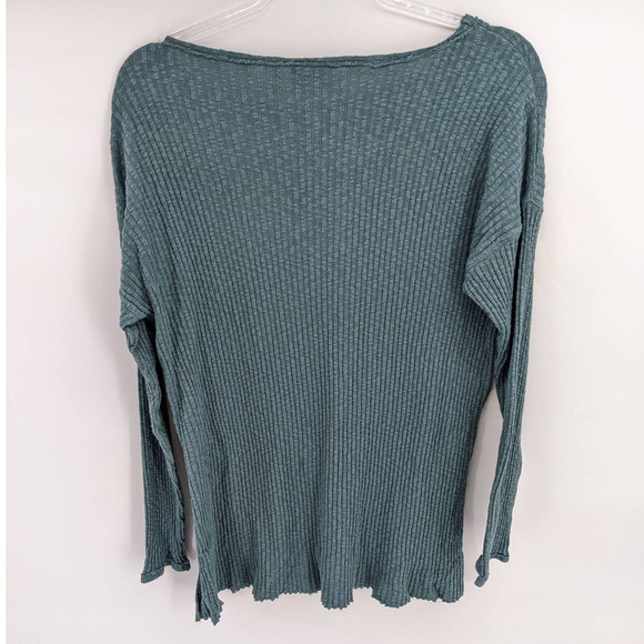 Out From Under Medium Ribbed Long Sleeve Slit Side Blue Women's Top - Picture 2 of 5